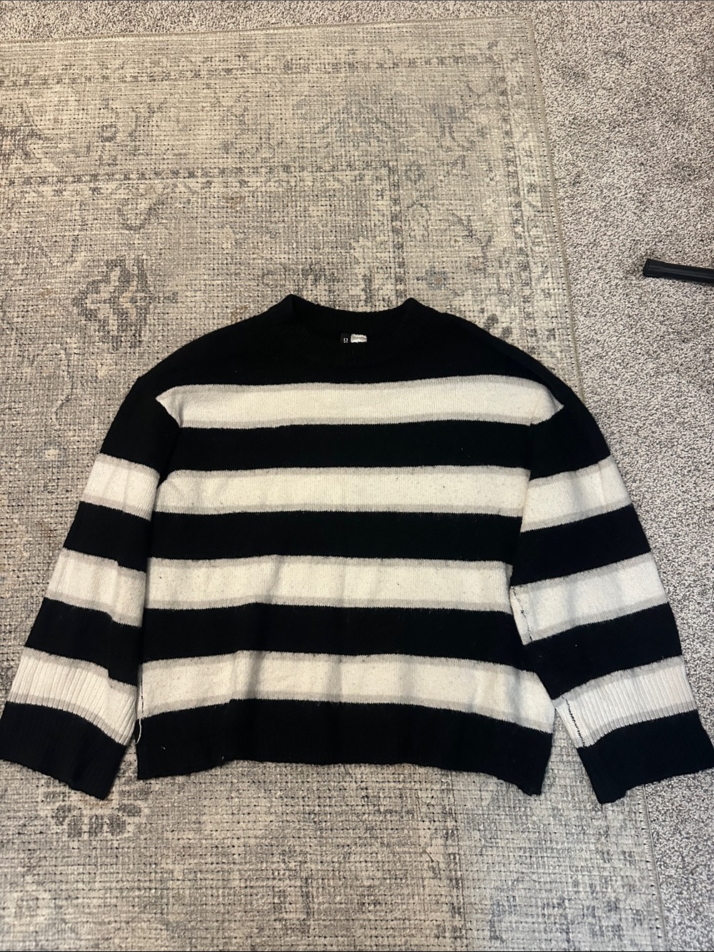 H&M Black and White Striped Crewneck Sweater